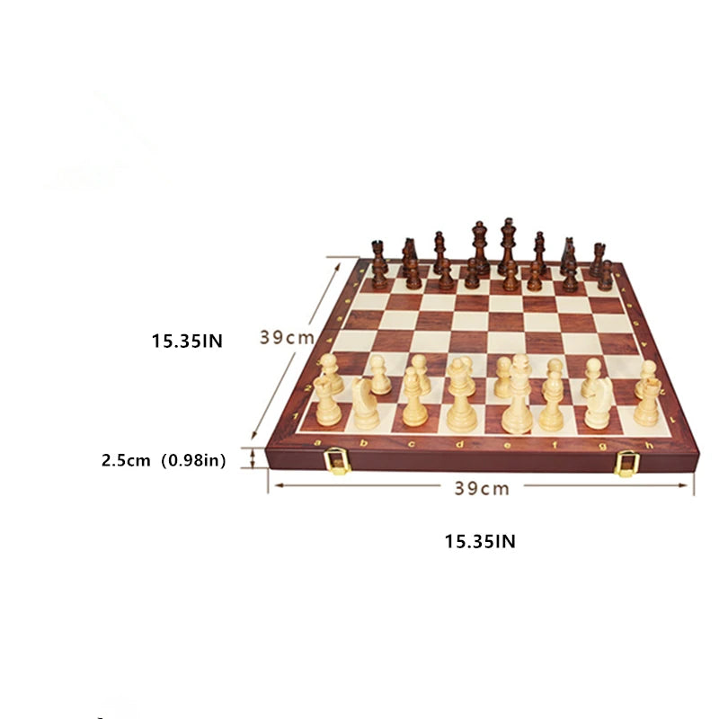 Jeu d'échecs pliant en bois massif de haute qualité avec plus de 2 pièces. Divertissement après le jeu.