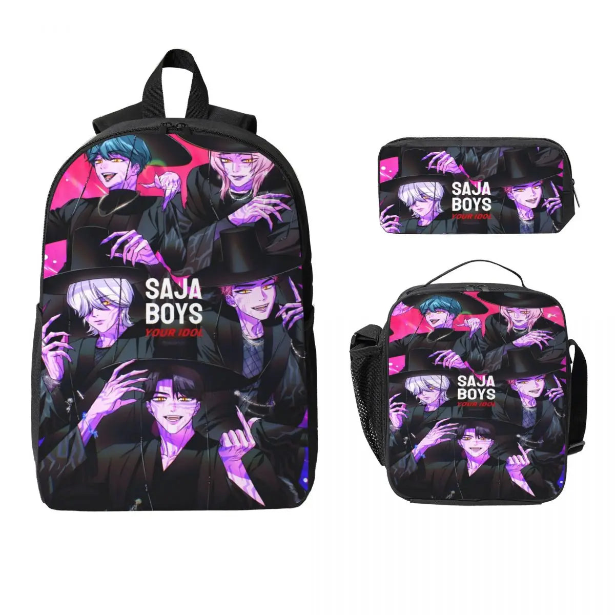 Ensemble de 3 sacs à dos Kpop Demon Hunters Huntrix pour enfants, boîtes à crayons, sacs à livres avec boîte à lunch pour écoliers