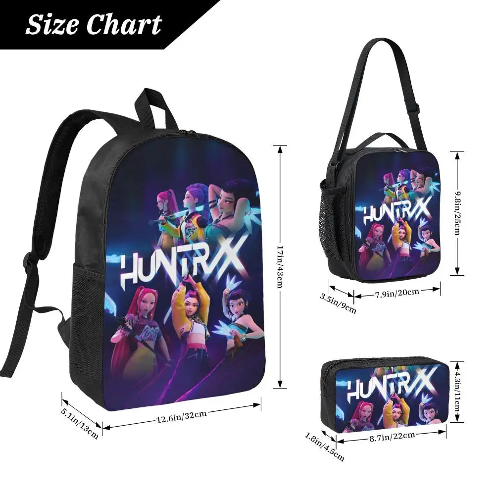 Ensemble de 3 sacs à dos Kpop Demon Hunters Huntrix pour enfants, boîtes à crayons, sacs à livres avec boîte à lunch pour écoliers