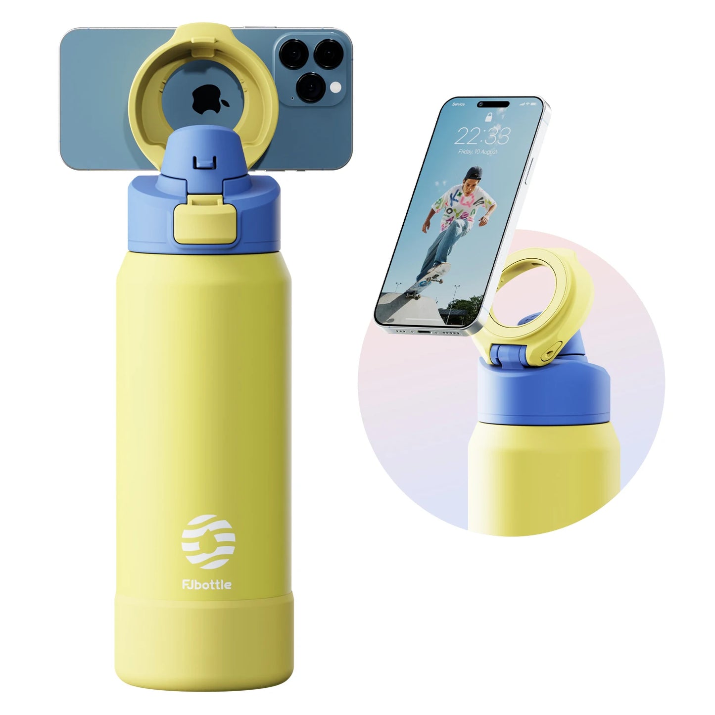 gourde isotherme magnétique en acier inoxydable avec support téléphone