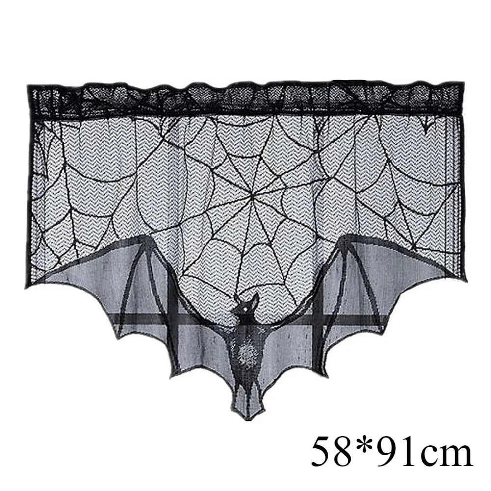 Nappe d'Halloween en dentelle noire avec toile d'araignée et chauve-souris, décoration de table familiale pour fête d'Halloween