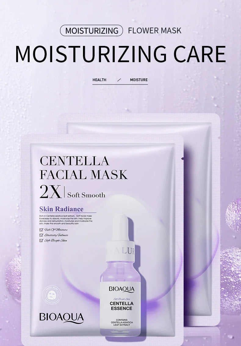 Lot de 20 masques visage BIOAQUA Centella Collagène, hydratants et rafraîchissants, à l'acide hyaluronique, produits de soins pour la peau