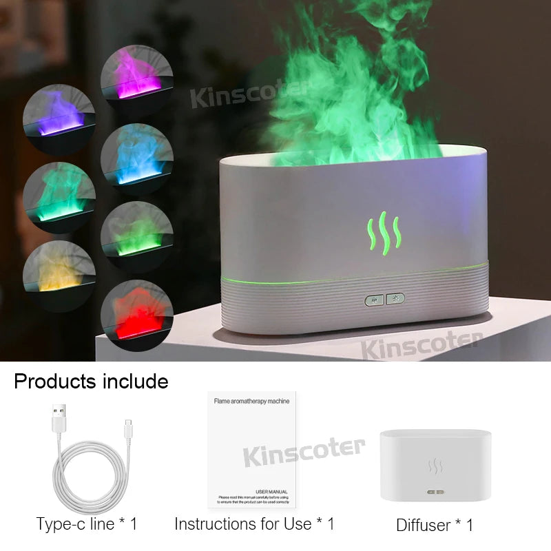 Diffuseur d'arômes KINSCOTER, humidificateur d'air à ultrasons, brumisateur frais, diffuseur à lampe LED à effet flamme pour huiles essentielles