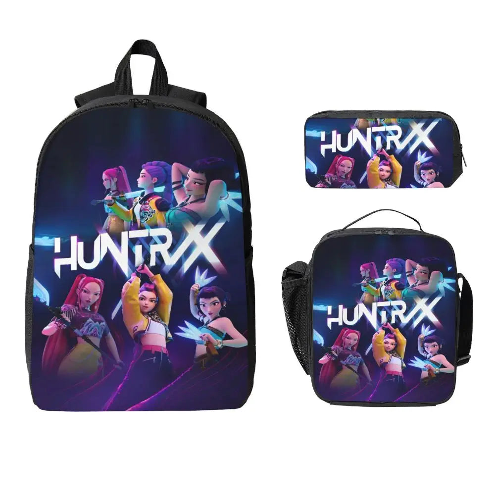 Ensemble de 3 sacs à dos Kpop Demon Hunters Huntrix pour enfants, boîtes à crayons, sacs à livres avec boîte à lunch pour écoliers