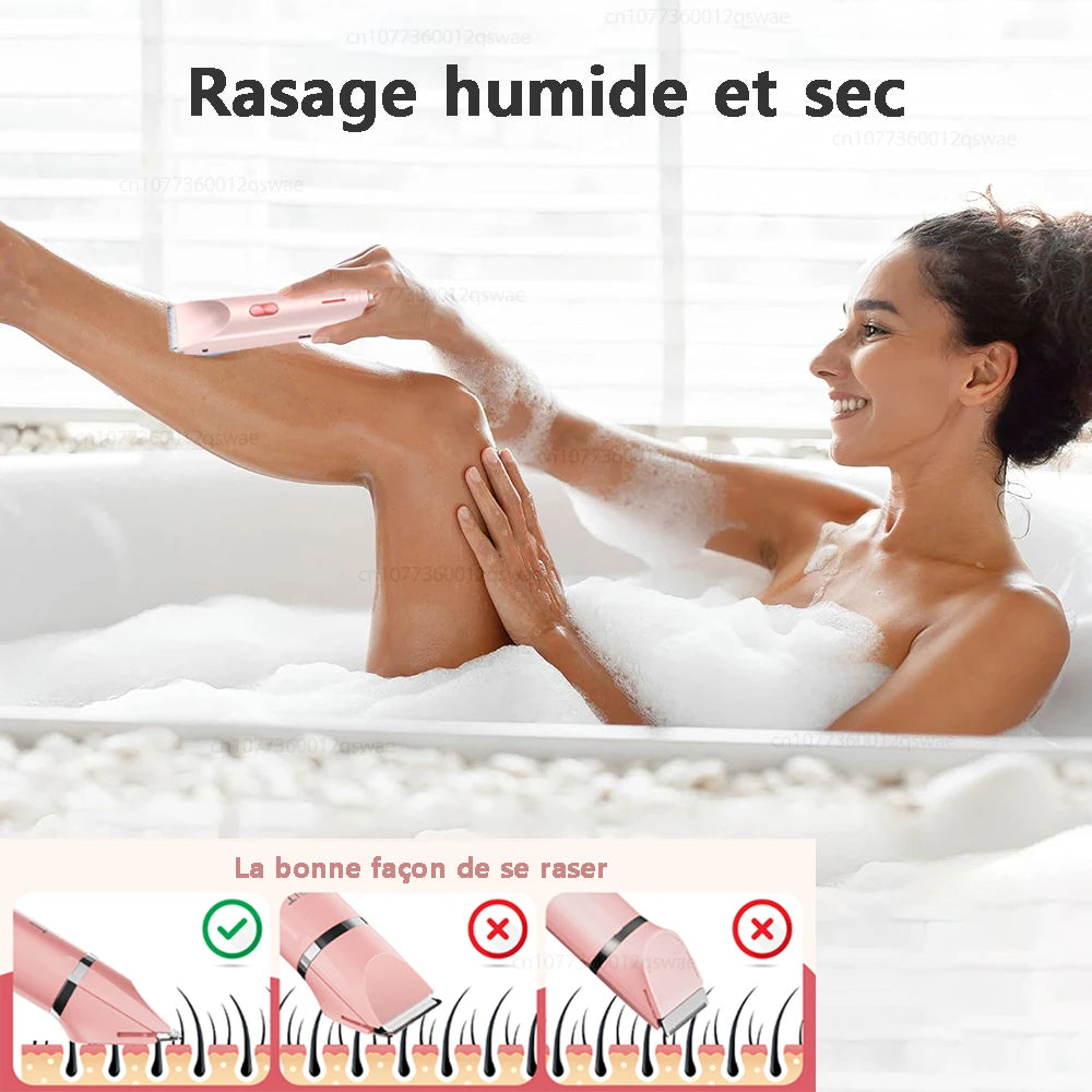 Rasoir électrique pour femme, double tête, double usage, épilateur pour le corps, les jambes, les aisselles et le maillot. Tondeuse électrique pour le rasage et l'épilation.