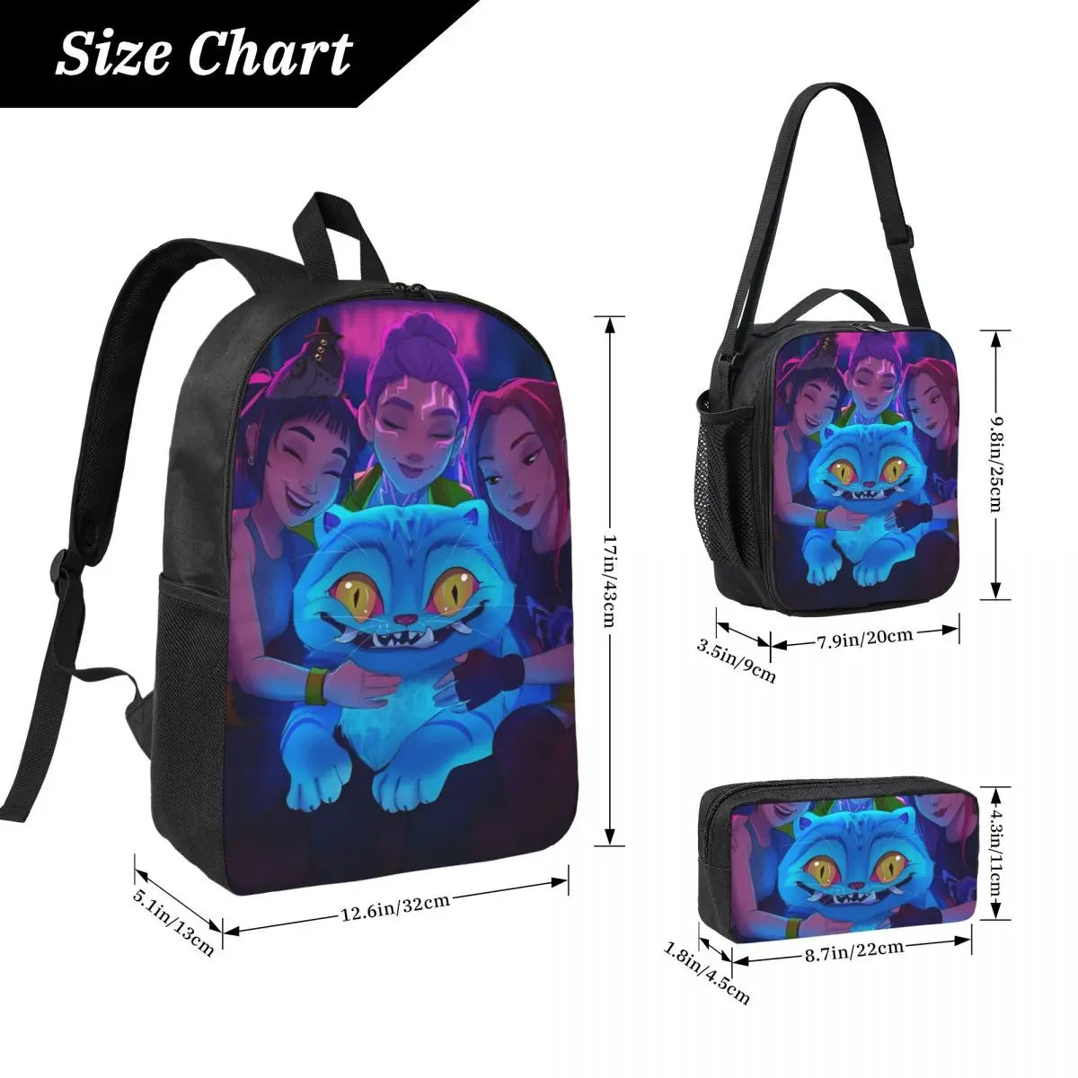 Ensemble de 3 sacs à dos Kpop Demon Hunters Huntrix pour enfants, boîtes à crayons, sacs à livres avec boîte à lunch pour écoliers