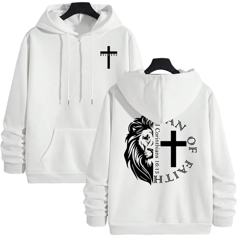 Sweats à capuche style Jésus-Christ 2025 Automne Hiver Nouveauté Sweats à capuche à manches longues Homme Off Faith Lion Imprimé Sweat à capuche Vêtements d'extérieur