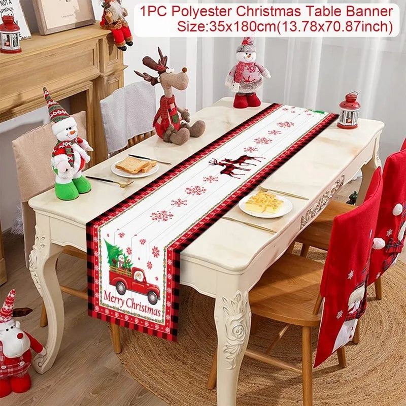 Chemin de table de Noël en tissu, décoration de table pour la maison, nappe 2024, ornement de Noël, cadeau du Nouvel An 2025