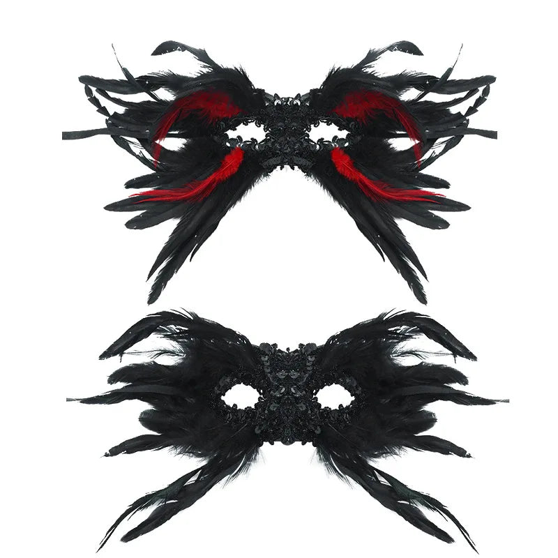 Masque de plumes populaire de style gothique pour Halloween, demi-masque en plumes pour mascarade de performance, élégant cache-yeux à paillettes