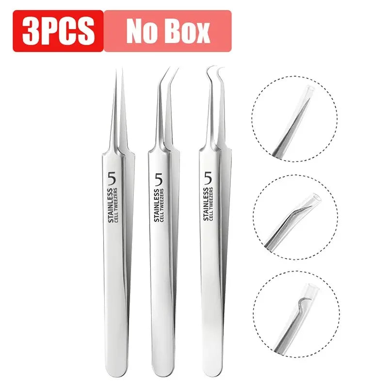 Ensemble d'outils pour éliminer les points noirs en acier inoxydable (1, 3 ou 8 pièces) : pince à points noirs, pince à épiler, outil pour éliminer les points noirs et l'acné