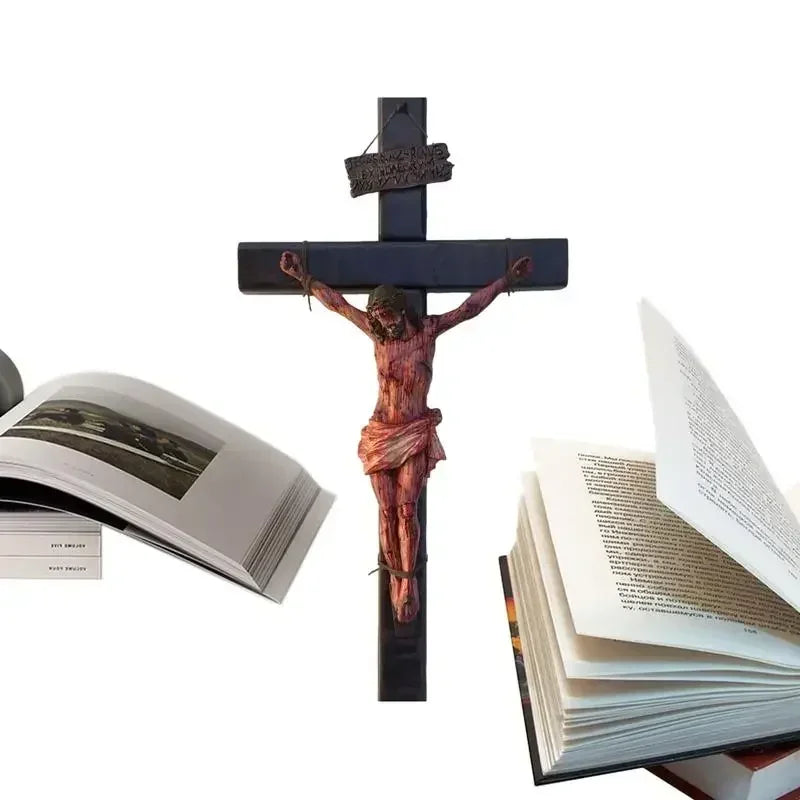 Statue de Jésus en résine, 20 cm, crucifix mural, décoration de maison, de chambre, d'église, décoration murale à suspendre pour fête