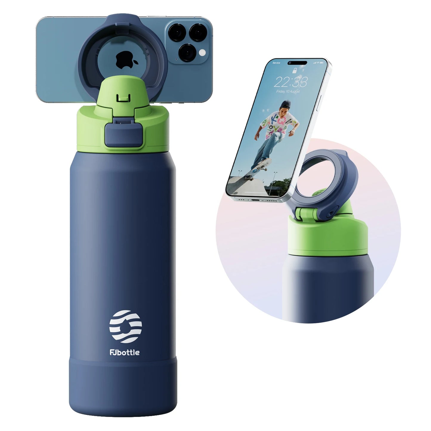 gourde isotherme magnétique en acier inoxydable avec support téléphone