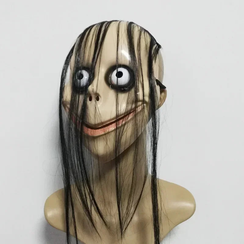 Masque d'horreur d'Halloween de haute qualité avec cheveux longs, masque drôle en forme de V avec cheveux, masque fantôme féminin, accessoires de jeu de rôle