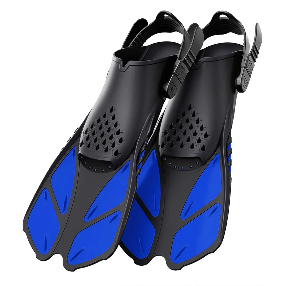 Palmes de plongée avec tuba, boucles réglables, palmes de natation, chaussures de plongée courtes en silicone, talon ouvert, taille de voyage, adulte, homme, femme