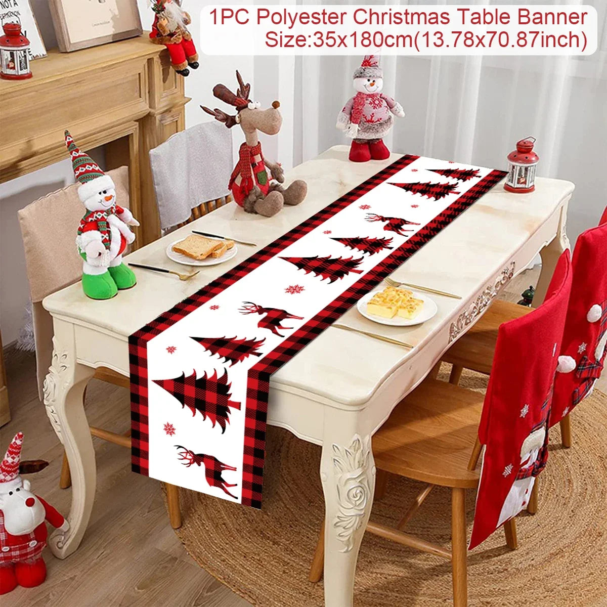 Chemin de table de Noël en tissu, décoration de table pour la maison, nappe 2024, ornement de Noël, cadeau du Nouvel An 2025