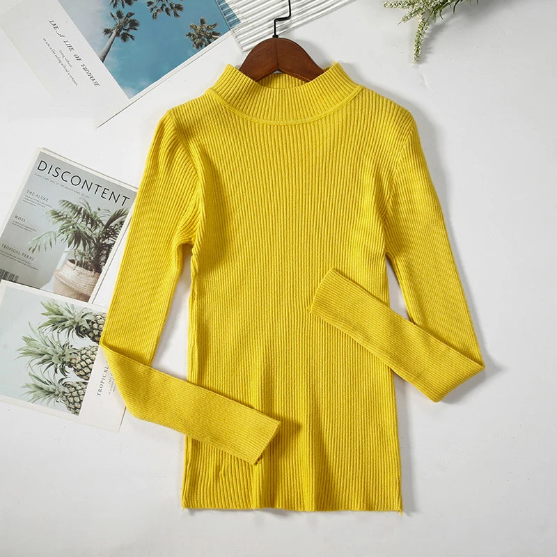Pull col roulé en cachemire pour femme, tricoté, doux et basique, style décontracté, idéal pour l'automne et l'hiver