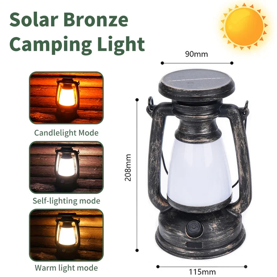 Lampe de camping portable rechargeable par USB et à énergie solaire, 3 modes d'éclairage, intensité variable, idéale pour une tente ou une tente