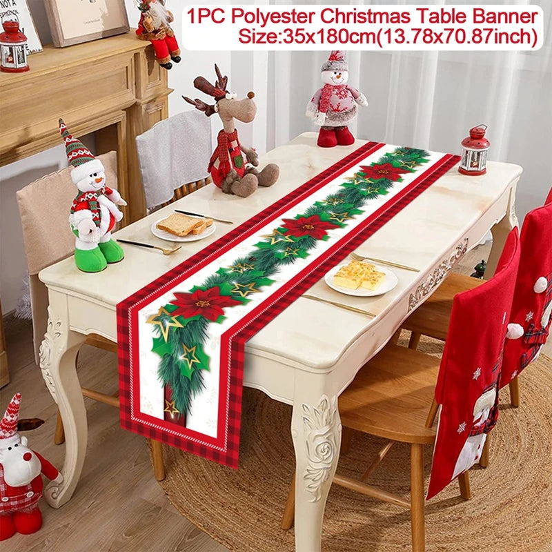 Chemin de table de Noël en tissu, décoration de table pour la maison, nappe 2024, ornement de Noël, cadeau du Nouvel An 2025
