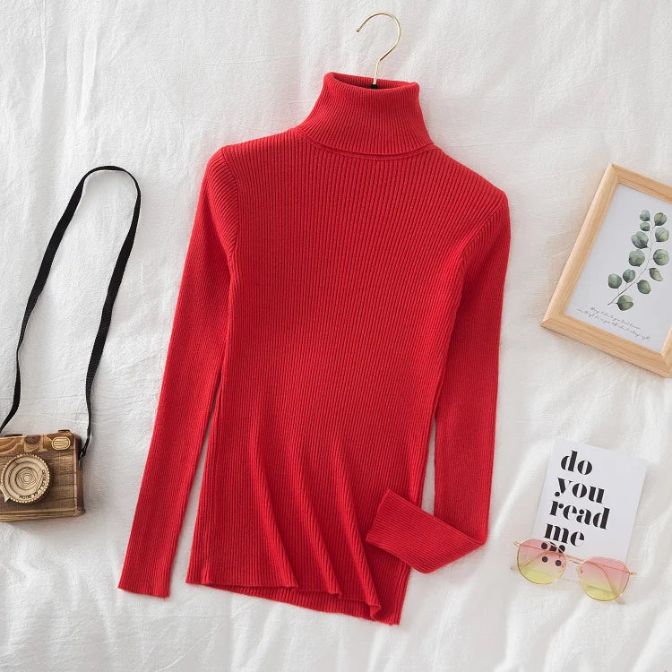 Pull col roulé en cachemire pour femme, tricoté, doux et basique, style décontracté, idéal pour l'automne et l'hiver