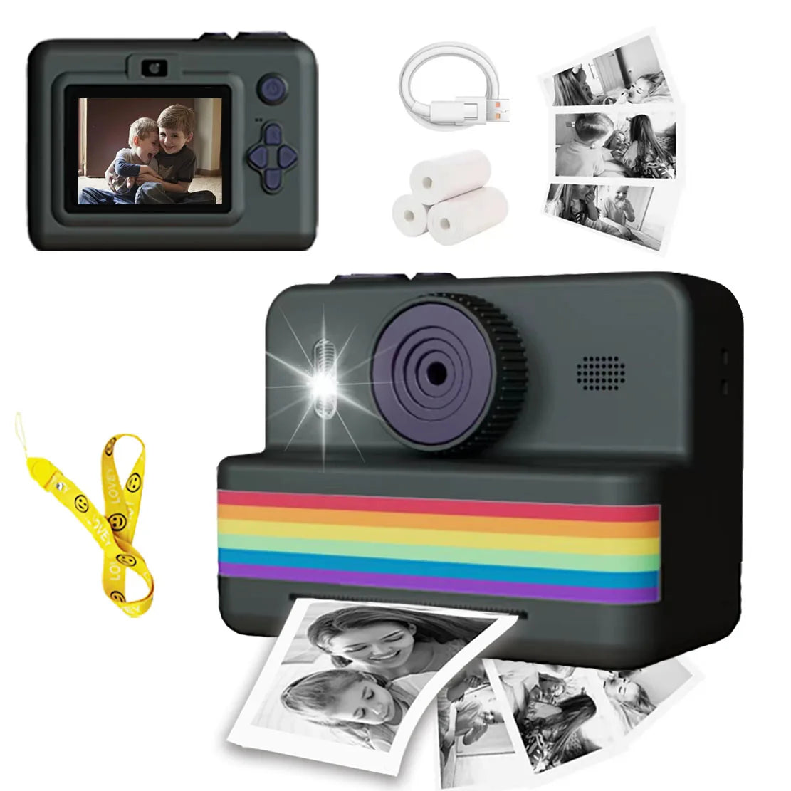 Appareil photo numérique pour enfants, mini imprimante portable, impression thermique instantanée, appareil photo pour enfants, vidéo HD 2,8 pouces, jouet, cadeaux
