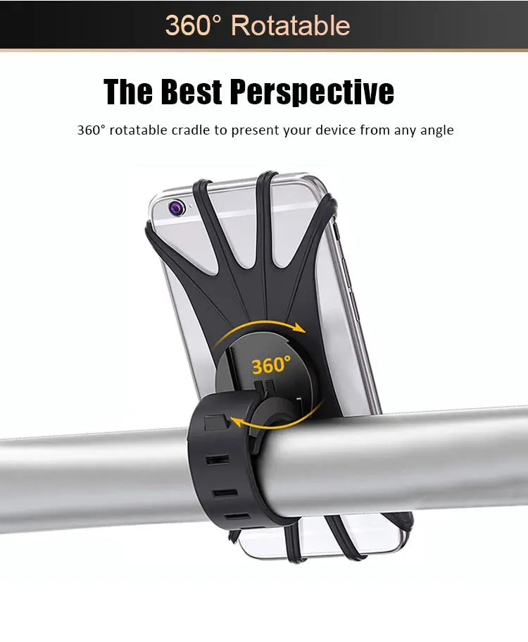 Support de téléphone rotatif à 360° pour vélo et moto, en silicone, compatible avec iPhone 11, Xiaomi 10, Huawei P40