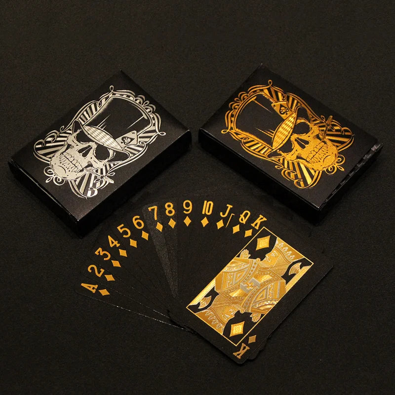 Jeu de cartes à jouer Black Rose/Skull (or/argent) Groupe de cartes Combinaison de poker imperméable Magic Dmagic Package Jeu de société Collection cadeau