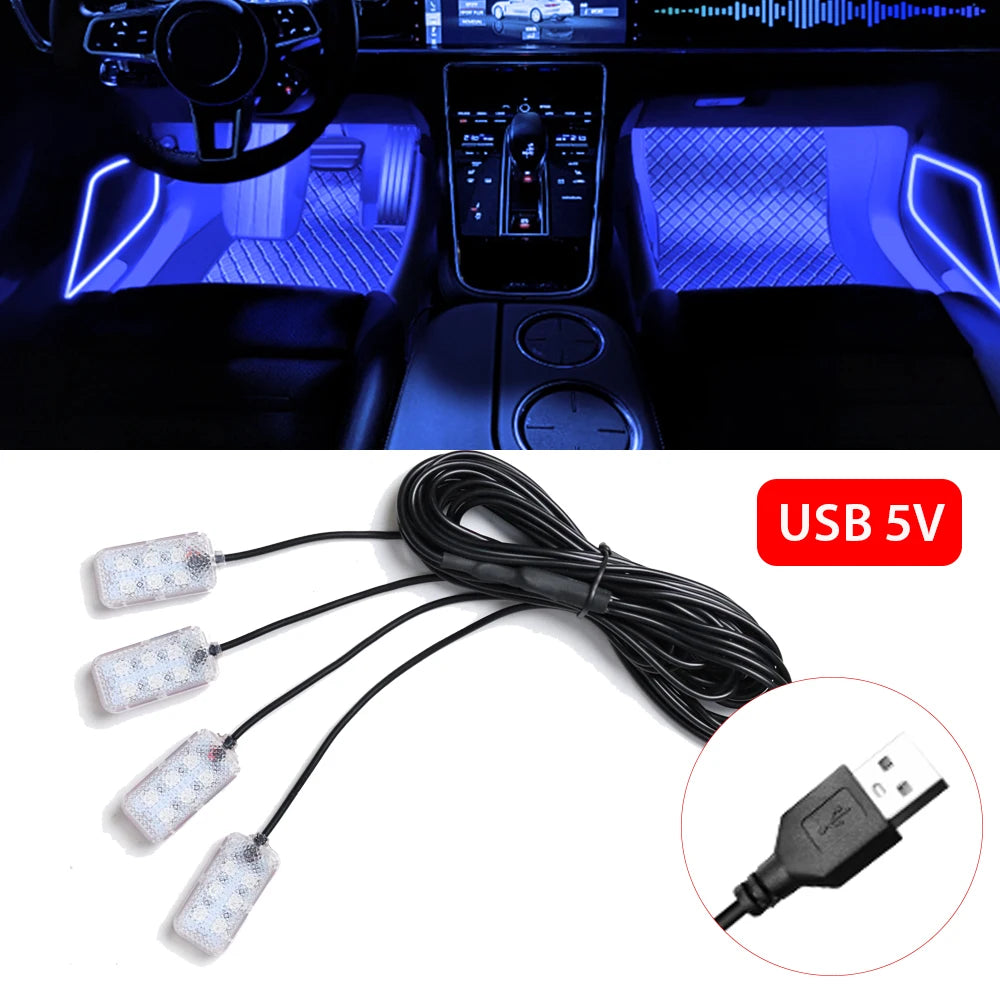 Lampe néon LED pour voiture, éclairage d'intérieur, rétroéclairage, allume-cigare, USB, lampe d'ambiance, accessoires décoratifs pour voiture