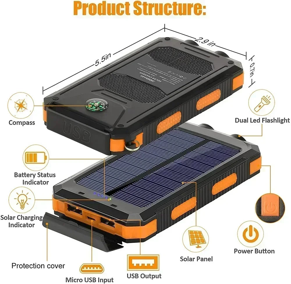 batterie externe solaire étanche grande capacité charge rapide