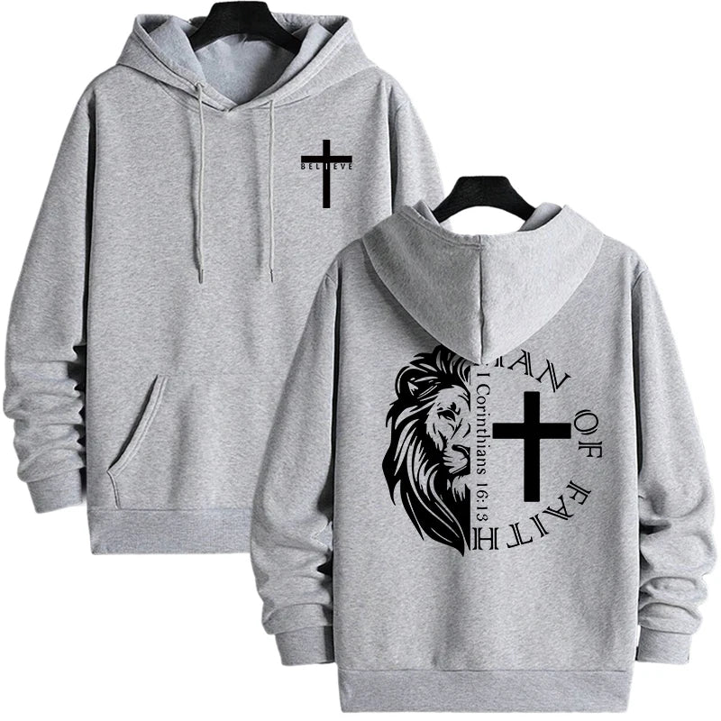 Sweats à capuche style Jésus-Christ 2025 Automne Hiver Nouveauté Sweats à capuche à manches longues Homme Off Faith Lion Imprimé Sweat à capuche Vêtements d'extérieur