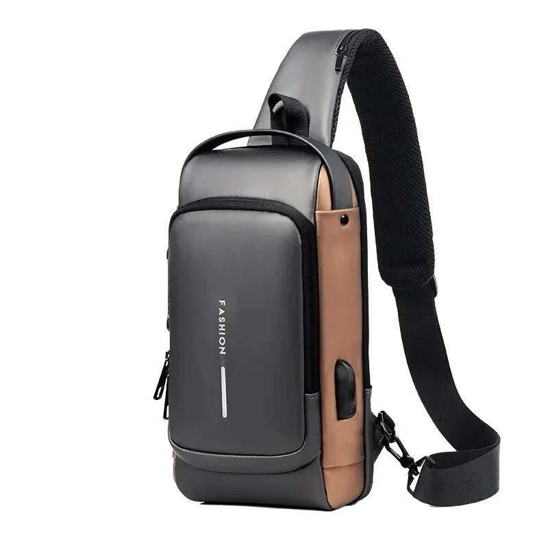 Sac bandoulière homme de marque, en cuir PU, style classique antivol, multifonctionnel.