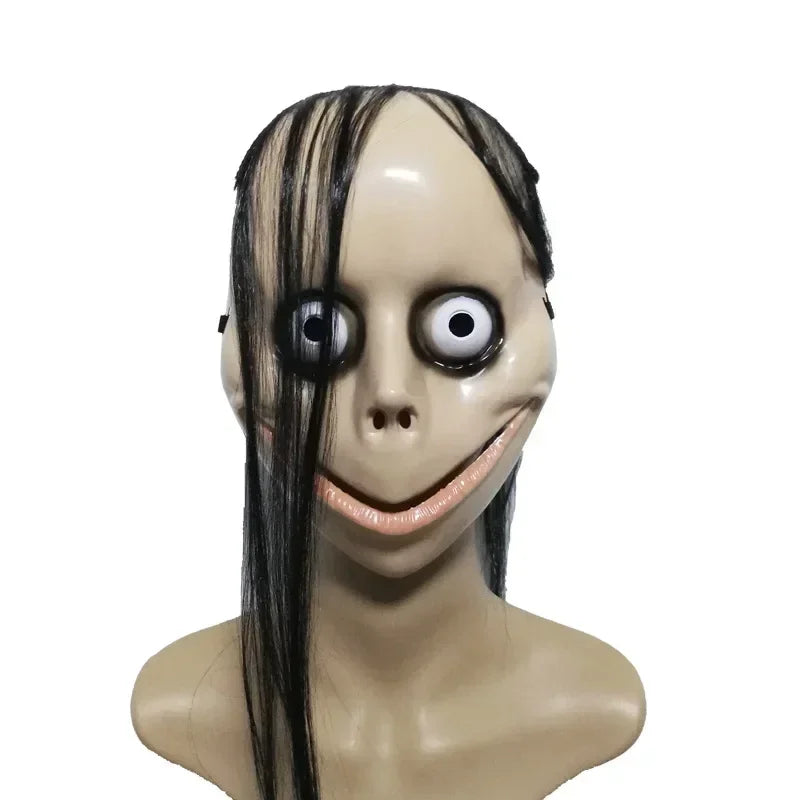Masque d'horreur d'Halloween de haute qualité avec cheveux longs, masque drôle en forme de V avec cheveux, masque fantôme féminin, accessoires de jeu de rôle
