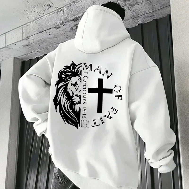 Sweats à capuche style Jésus-Christ 2025 Automne Hiver Nouveauté Sweats à capuche à manches longues Homme Off Faith Lion Imprimé Sweat à capuche Vêtements d'extérieur