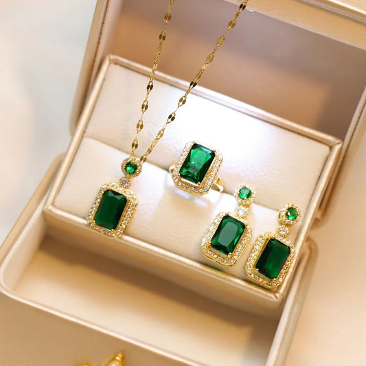 Ensemble de 4 pièces exquis collier, boucles d'oreilles, bague, bijoux à breloques pour femmes, cadeaux de mariée tendance