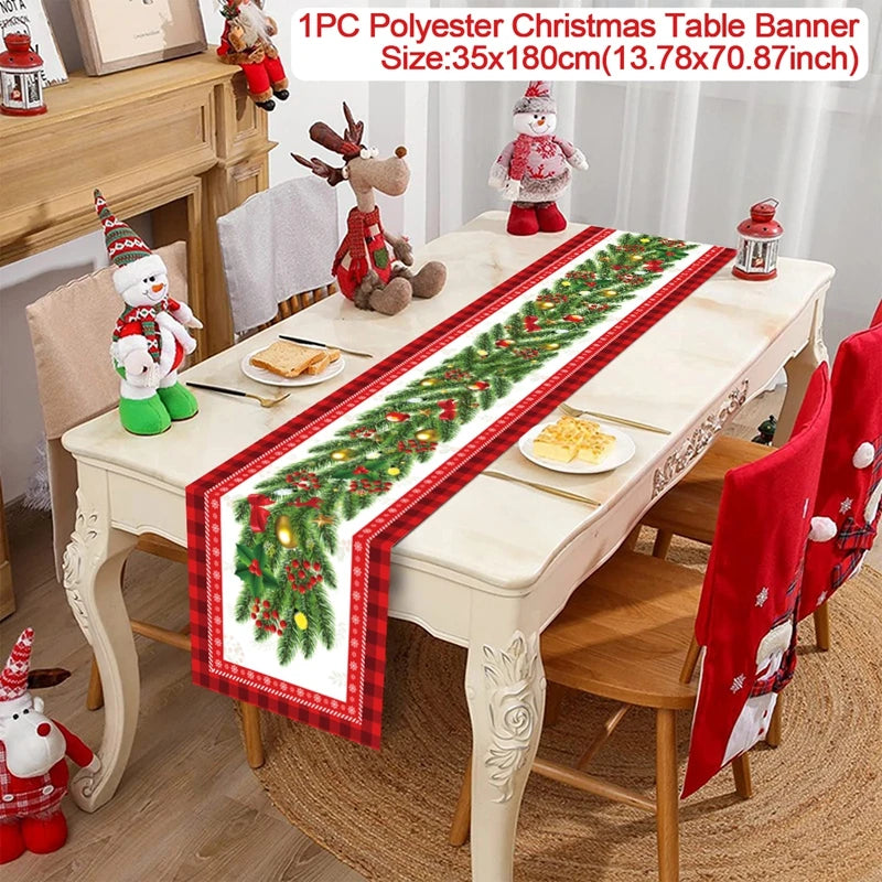 Chemin de table de Noël en tissu, décoration de table pour la maison, nappe 2024, ornement de Noël, cadeau du Nouvel An 2025