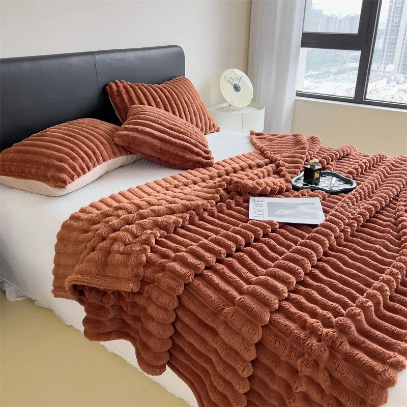 Couverture multifonctionnelle unie à larges rayures épaisses, pouvant servir de couvre-lit, de couverture pour la sieste ou de couverture pour animaux.