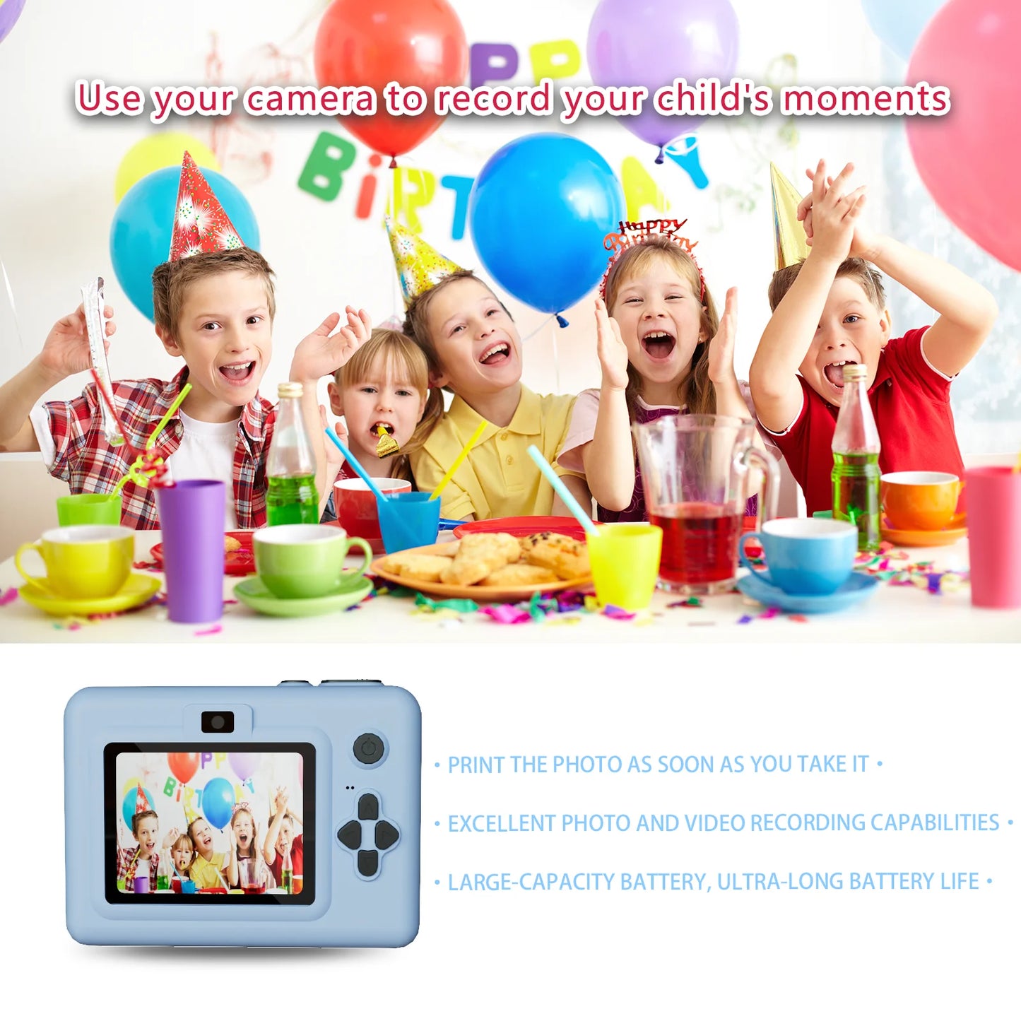 Appareil photo numérique pour enfants, mini imprimante portable, impression thermique instantanée, appareil photo pour enfants, vidéo HD 2,8 pouces, jouet, cadeaux