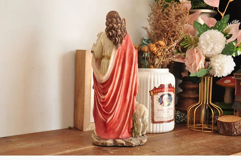Figurine du Saint-Père Jésus, récits bibliques catholiques tenant un mouton, ornement pour la décoration de la maison ou du bureau, statue de croyance religieuse