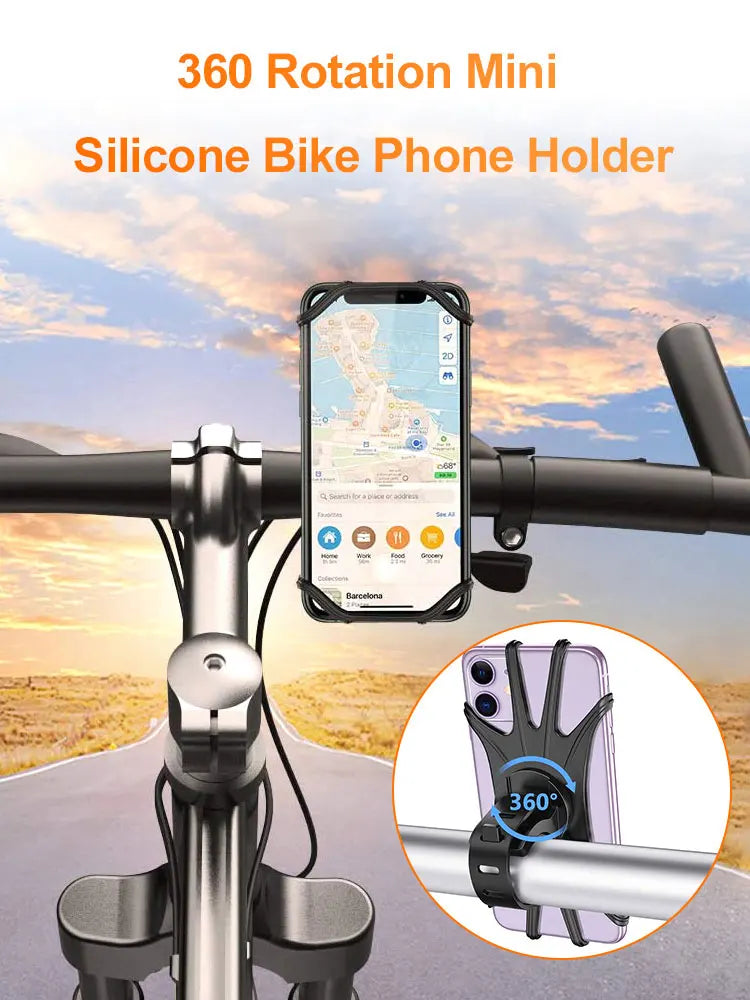 Support de téléphone rotatif à 360° pour vélo et moto, en silicone, compatible avec iPhone 11, Xiaomi 10, Huawei P40