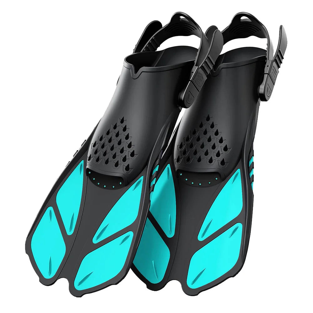 Palmes de plongée avec tuba, boucles réglables, palmes de natation, chaussures de plongée courtes en silicone, talon ouvert, taille de voyage, adulte, homme, femme