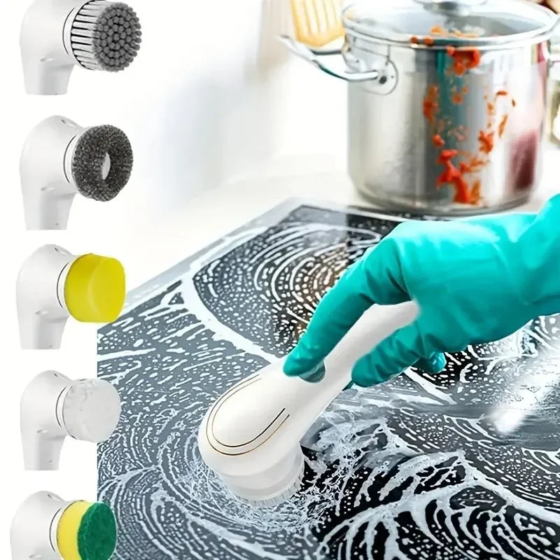 Brosse de nettoyage électrique multifonctionnelle cinq en un pour la salle de bain et la cuisine