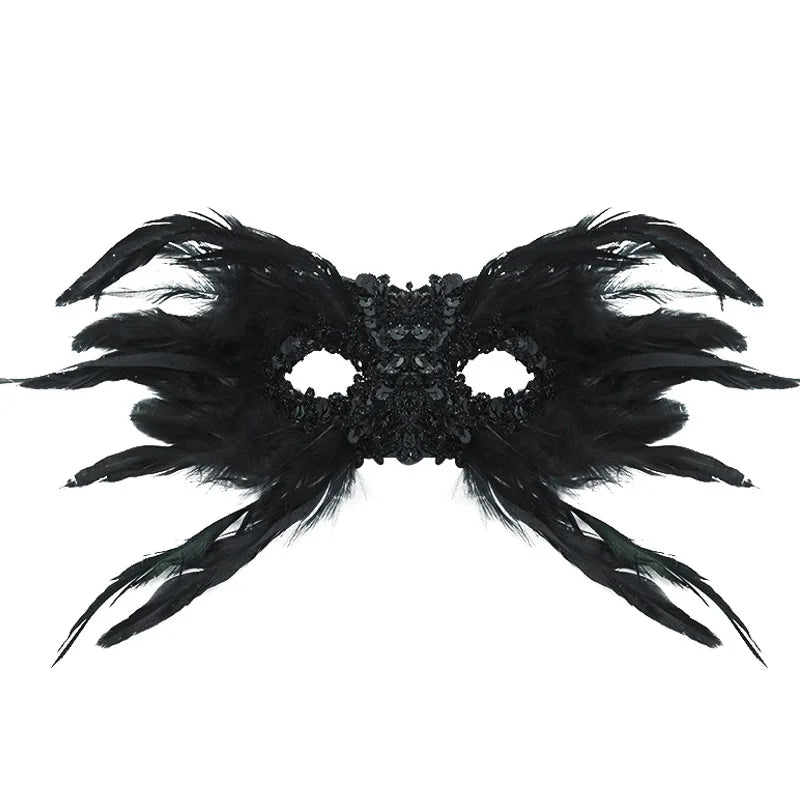 Masque de plumes populaire de style gothique pour Halloween, demi-masque en plumes pour mascarade de performance, élégant cache-yeux à paillettes