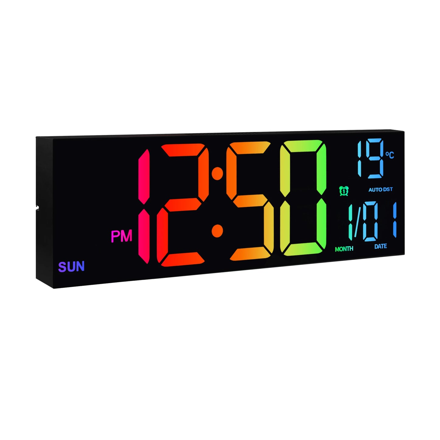 Horloge murale numérique de 16 pouces, grand écran LED avec télécommande, 8 couleurs RVB, alarme, heure d'été, température pour salon et cuisine.