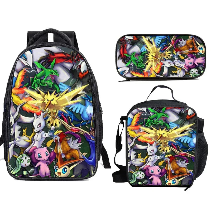 Ensemble de 3 sacs repas dessin animé, sac à déjeuner Sonic, sac à crayons, sac à dos pour élèves du primaire et du collège, sac d'école dessin animé Mochila