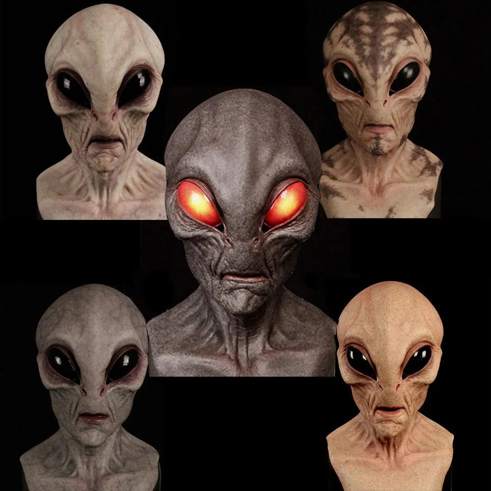 Masque d'Halloween Alien Cosplay Horreur OVNI Crâne Latex Masques Casque Carnaval Déguisement Fête Costume Accessoires