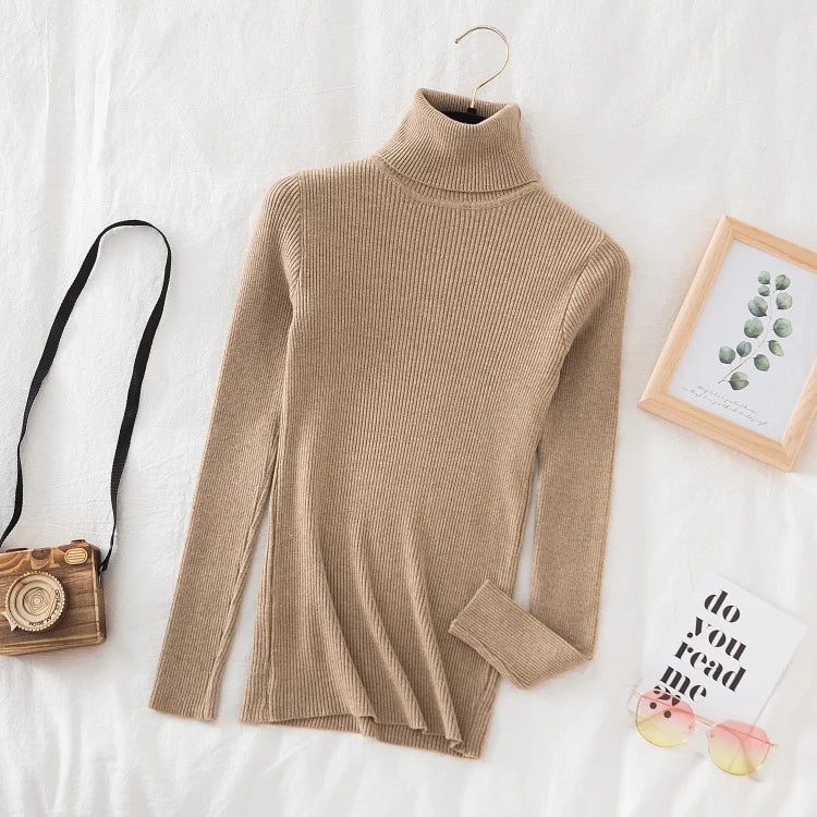 Pull col roulé en cachemire pour femme, tricoté, doux et basique, style décontracté, idéal pour l'automne et l'hiver
