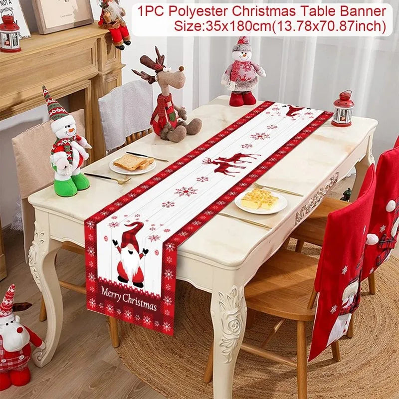 Chemin de table de Noël en tissu, décoration de table pour la maison, nappe 2024, ornement de Noël, cadeau du Nouvel An 2025