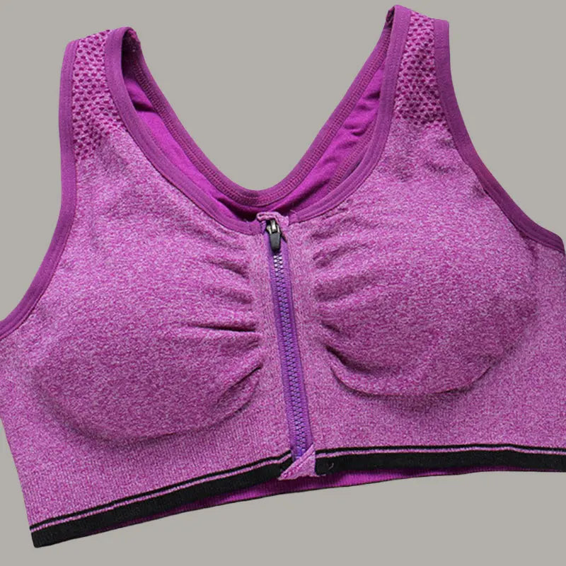 Soutien-gorge de sport à fermeture éclair sur le devant, gilet de fitness, de course à pied, respirant, absorbant les chocs, pour femmes, soutien-gorge push-up, tailles S à 4XL