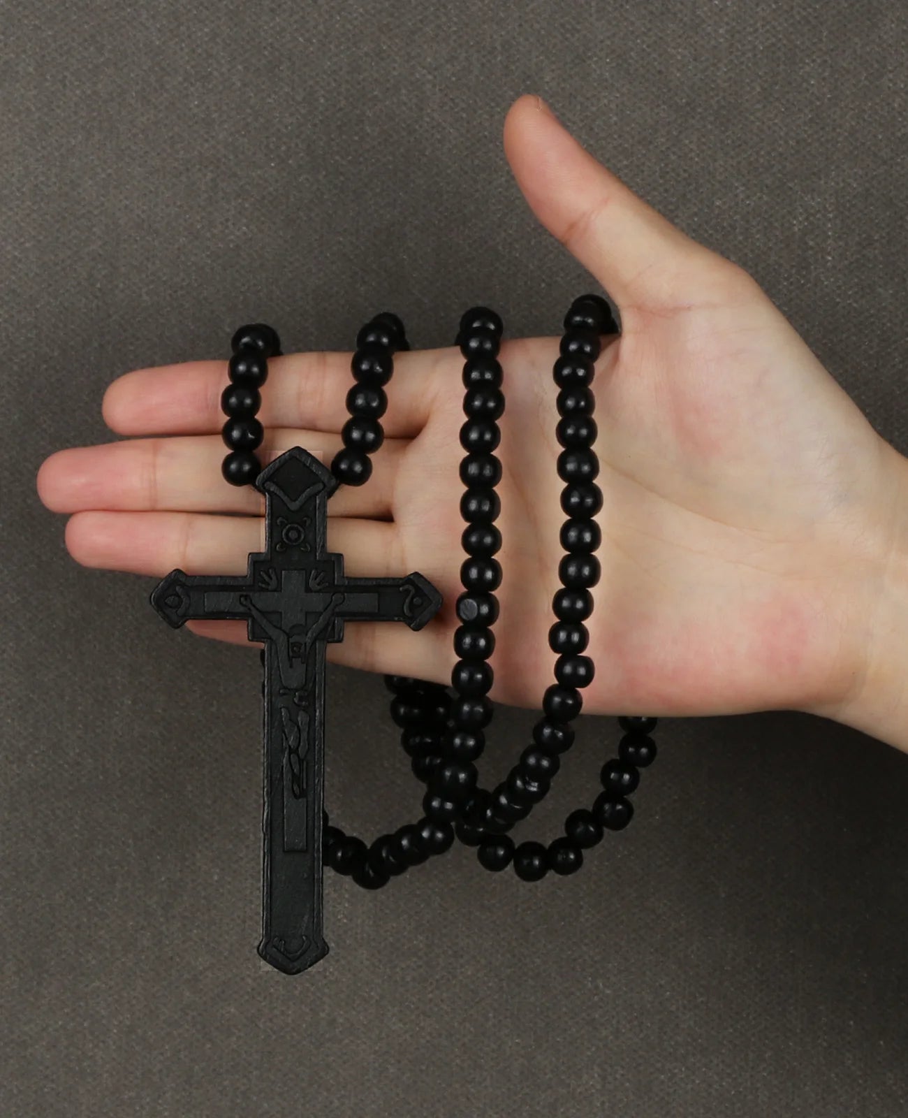Collier chapelet catholique avec chaîne perlée et pendentif crucifix en bois, croix de Jésus-Christ, collier de prière, bijoux suspendus faits à la main