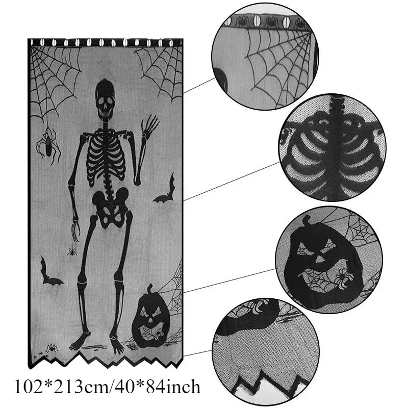 Nappe d'Halloween en dentelle noire avec toile d'araignée et chauve-souris, décoration de table familiale pour fête d'Halloween