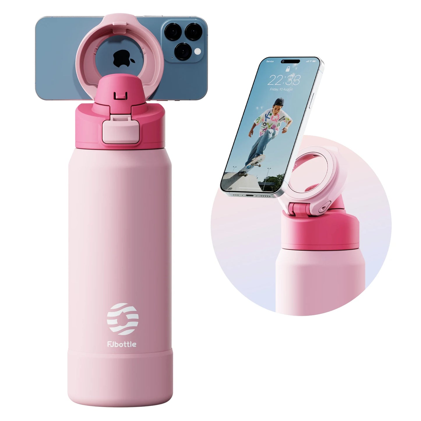 gourde isotherme magnétique en acier inoxydable avec support téléphone